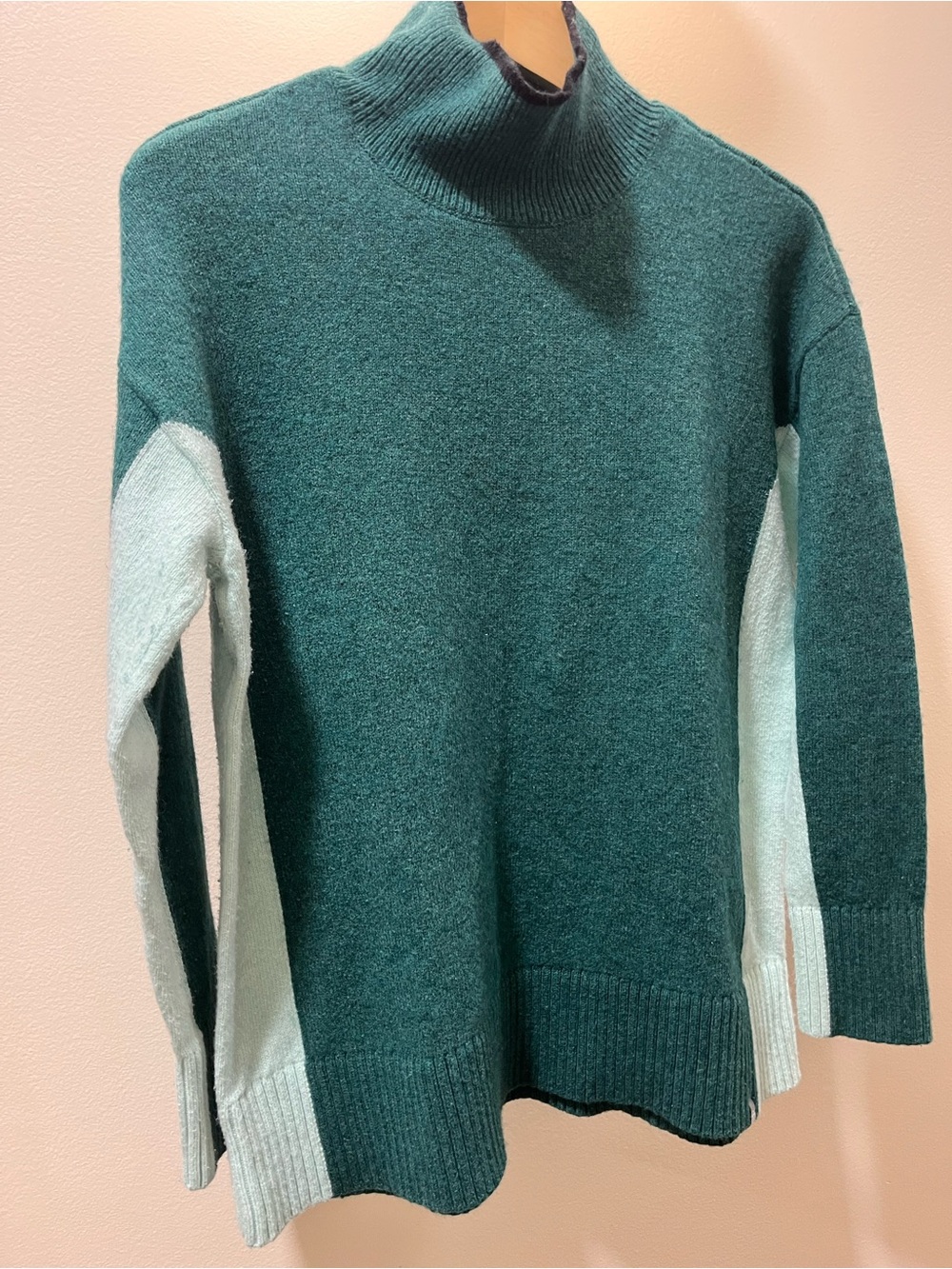 Talbots Teal and Mint Colorblock Turtleneck Sweater